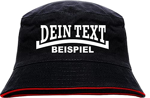 Individueller Fischerhut - Linie - Bucket Hat mit Wunschtext Bedruckt SchwarzRot L/XL von Lupsty