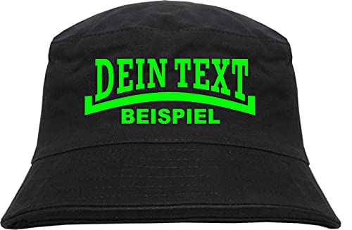 Individueller Fischerhut NEON - Linie - Bucket Hat mit Wunschtext Bedruckt Schwarz L/XL von HB_Druck