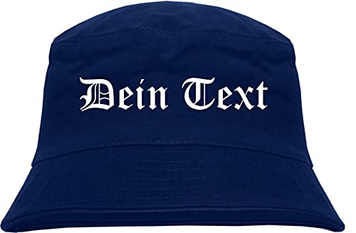 Individueller Fischerhut - altdeutsch gerade - Bucket Hat mit Wunschtext Bedruckt Dunkelblau L von HB_Druck