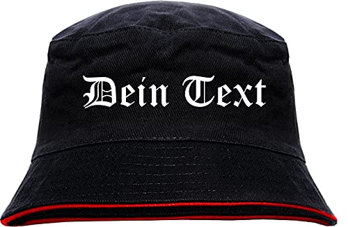 Individueller Fischerhut - altdeutsch gerade - Bucket Hat mit Wunschtext Bedruckt SchwarzRot L von HB_Druck