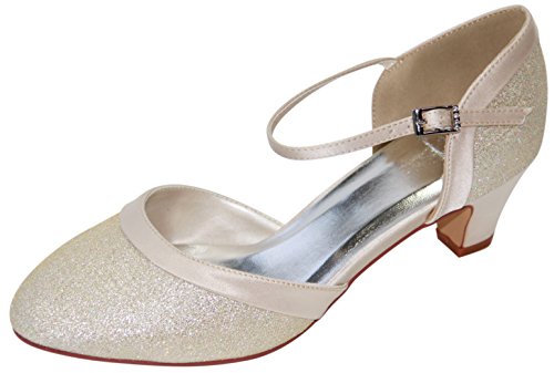 HBH glitzernde Brautschuhe aus Satin,Pumps,Lederriemchen,5cm Absatz, Farbe:Beige von HBH