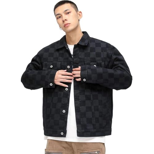 HBODHBGS Baumwollgefütterte Jeansjacke für Herren, winterliche, bauschige, schlanke, warme Jacke-M-Black von HBODHBGS