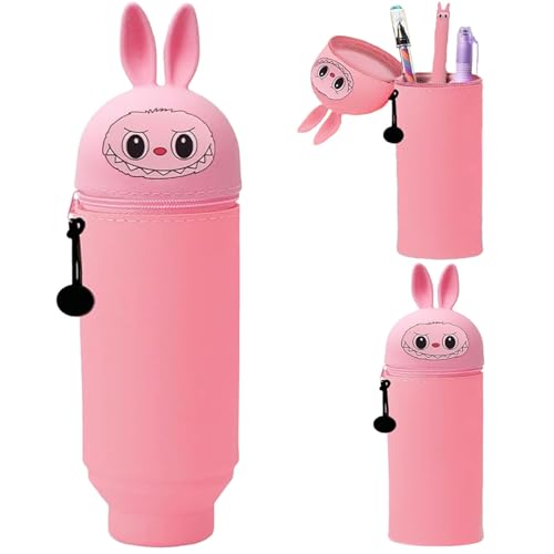 2 in 1 Weiche Silikontasche Kawaii Federmäppchen, Cartoon Federmäppchen mit Reißverschluss, Stand Up Federmäppchen, Federtasche aus Weichem Silikon, Tischstifthalter, Tier Stifthalter für Kinder von HBSFBH