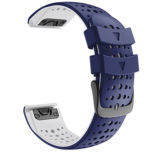Buntes Quickfit Uhrenarmband für Garmin Fenix 7 7X 5 5X 3 HR 945 Fenix 6 6X Watch Silikon Easyfit Armband 26 22 mm（dunkelblau weiß，26mm Fenix 3 3HR von HBYLEE