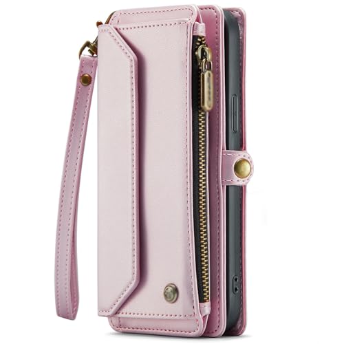 Geldbörse Hülle für Samsung Galaxy S24 Ultra/S24 Plus/S24,PU Leder RFID Blocker Magnetverschluss Kabelloses Laden Handyhülle Mit Kartenfach Ständer Schutzhülle,Rosa,S24 Plus von HBYLEE