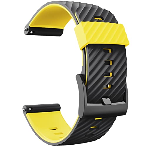 HBYLEE 24 mm Ersatz-Armband für Suunto 7/Suunto D5, Silikon, Sport-Uhrenarmband für Suunto 9 Baro/Sport Wrist HR Baro（Schwarz/Gelb，For suunto 9 von HBYLEE