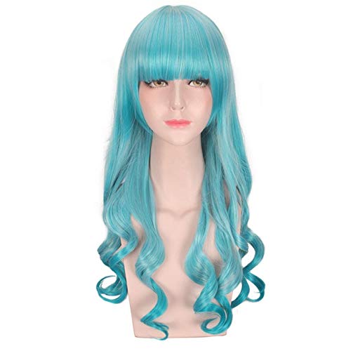 HBYLEE- 24 zoll Harajuku Lolita Blau Grau Lange Wellenförmige Frauen Perücken Mit Pony Kunsthaar Anime Cosplay Perücke Für Party PL-771[Farbe:PL-771] von HBYLEE