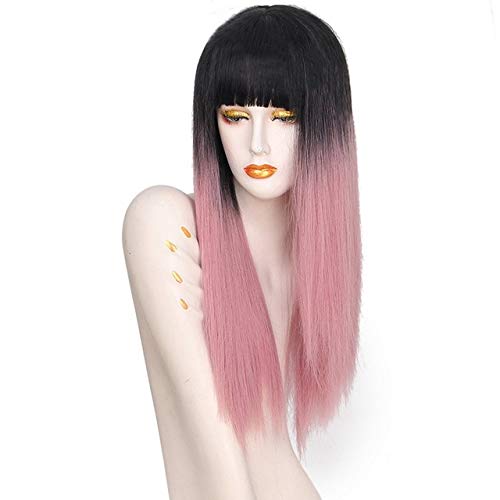 HBYLEE- 26 inch Anime Harajuku Lolita Schwarz Grau Ombre Perücke Lange Gerade Damen Perücken Mit Pony Hitzebeständige Synthetische Haar Rosa[Farbe:Rosa] von HBYLEE