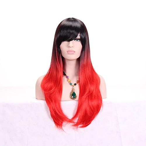 HBYLEE- 28 zoll Mode Schwarz Blond Ombre Perücke Mit Pony Kunsthaar Anime Cosplay Lange Wellenförmige Perücken Für Frauen Hitzebeständige rot[Farbe:rot] von HBYLEE
