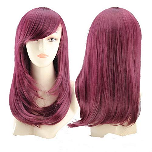 HBYLEE- 50 cm Anime Cosplay Lange Gerade Perücke Mit Pony Kunsthaar Günstige Halloween Kostüm Party Perücken Für Frauen 9 Farben Burgund[Farbe:Burgund] von HBYLEE