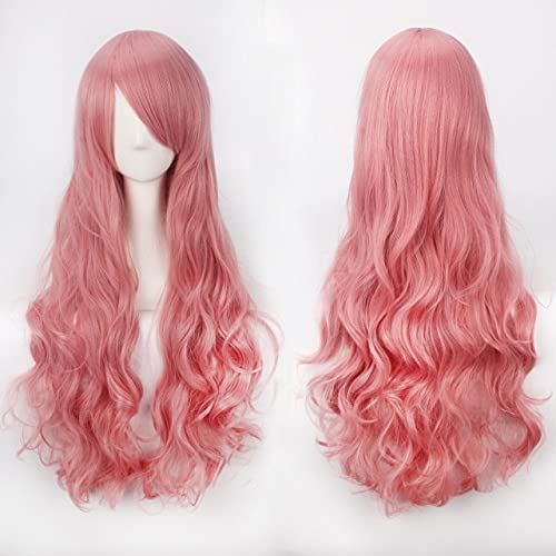 HBYLEE-80 Cm Lange Gewellte Rose Rot Rosa Cosplay Perücke Party Frauen Halloween Anime Universal 80Cm Lockige Burgunderrosa Synthetisches Haar Perücken Gemeinsame Gewellte Perücke K027-11 von HBYLEE