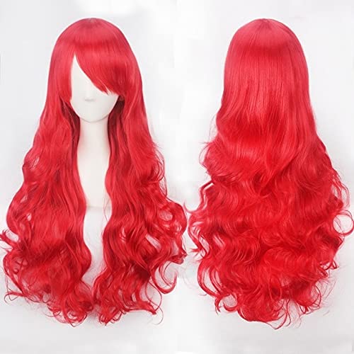 HBYLEE-80 Cm Lange Gewellte Rose Rot Rosa Cosplay Perücke Party Frauen Halloween Anime Universal 80Cm Lockige Burgunderrosa Synthetisches Haar Perücken Gemeinsame Gewellte Perücke K027-9 von HBYLEE