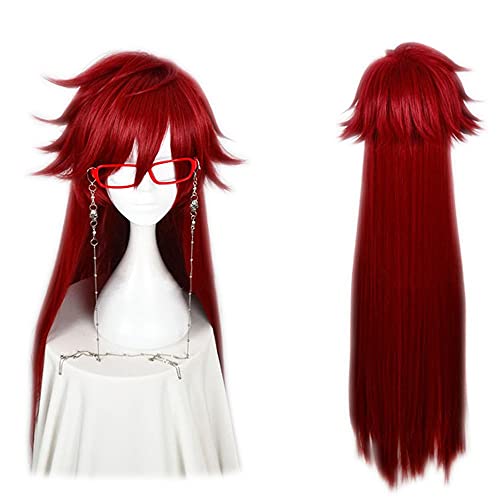 HBYLEE- Anime Coer Wig. Schwarz Butler Grell Sutcliff Red Long Gerade Mode Party Anime Cosplay Kostüm Weihnachten Halloween Perücke[Farbe:Onecolor] von HBYLEE
