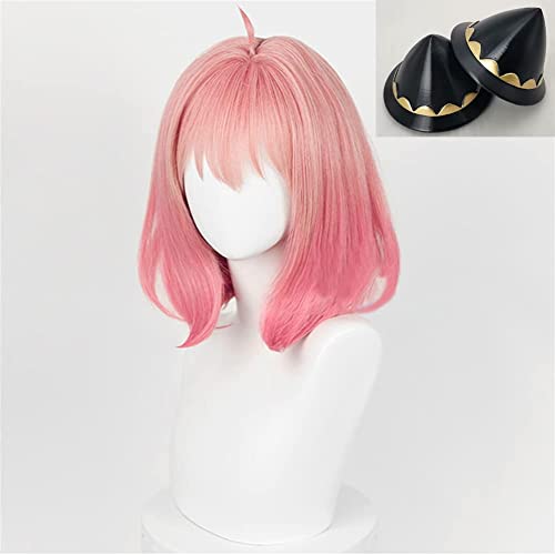 HBYLEE- Anime Coser Anime Spionage × Familie Anya Forger Cosplay Perücke Kurzrosa Gradient Halloween Party Perücken for Frauen und Mädchen [Farbe: Gradient] von HBYLEE