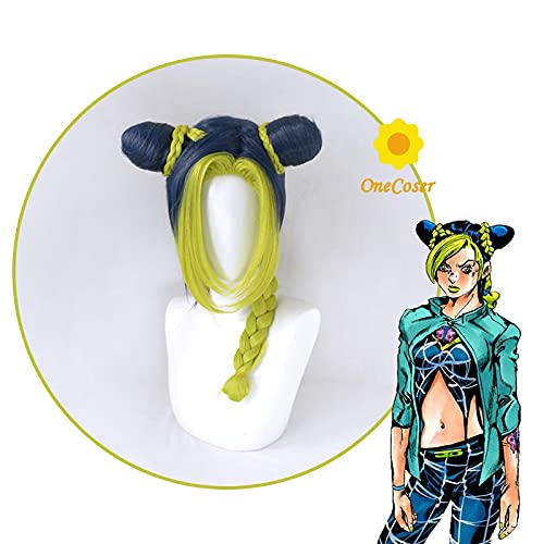 HBYLEE Anime Coser Perücke JOJO's Bizarre Adventure Jolyne Cujoh Cosplay Blau Grün Zopf Perücke Hitzebest?ndig Faserhaar + Perückenkappe Party Requisiten Herren Damen[Farbe:Onecolor] von HBYLEE