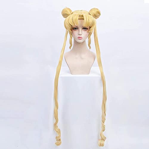 HBYLEE- Anime Coser Sailor Moon Cosplay Perücke Tsukino Usagi Cosplay Blonde doppelte Pferdeschwanz langes Faser Synthetisches Haar[Farbe:Onecolor] von HBYLEE