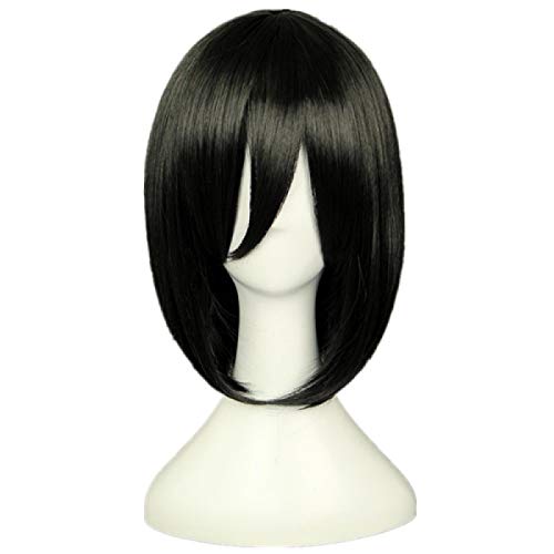 HBYLEE Anime Coser pruik Anime Angriff auf Titan Mikasa Ackerman Cosplay Short Black Perücke + Perücke Cap Synthetische Haar Anime Party Requisiten Mädchen for Frauen[Farbe:Onecolor] von HBYLEE