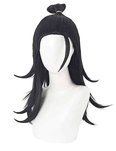 HBYLEE- Anime Coser pruik Geto Suguru Cosplay Perücke Anime Jujutsu Kaisen Black Half Bun Wigs mit Pony Cosplay Zubehör for Frauen Mädchen mit Perücke Kappe[Farbe:Black] von HBYLEE