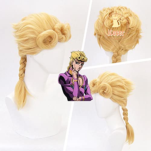 HBYLEE Anime Coser pruik Giorno Giovanna Perücke JoJo Bizarre Abenteuer Cosplay Goldene geflochtene Übergroße Curls Perücke Halloween Party Rollenspiel Perücke + Perücke Kappe[Farbe:Onecolor] von HBYLEE
