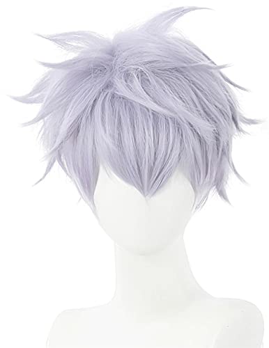 HBYLEE- Anime Coser pruik Gojo Satoru Cosplay Perücke Anime Jujutsu Kaisen Lavendel Kurze Perücken mit Pony Cosplay Zubehör for Frauen Mädchen mit Perücke Kappe[Farbe:Onecolor] von HBYLEE