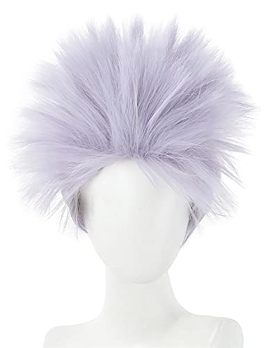 HBYLEE- Anime Coser pruik Gojo Satoru Cosplay Perücke Anime Jujutsu Kaisen Lilac Kurze Perücken mit Pony Cosplay Zubehör for Frauen Mädchen mit Perückenkappe[Farbe:Onecolor] von HBYLEE