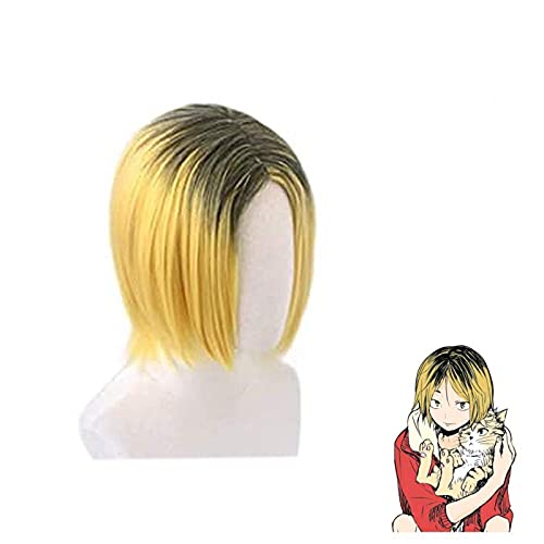 HBYLEE- Anime Coser pruik Kosnatten Kozume Kenma Cosplay Perücke mit Keychain Anime Kostüm Kurzer schwarzer Gradient Goldhaar mit Schlüsselring[Farbe: Gradient] von HBYLEE
