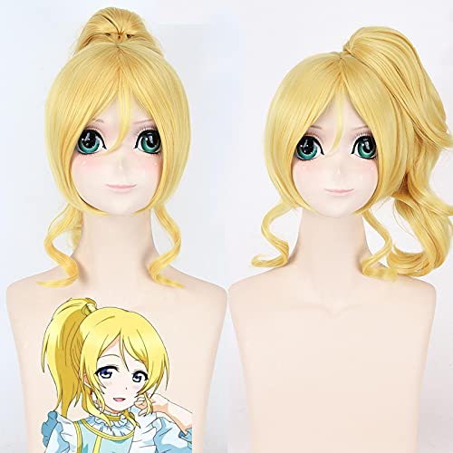 HBYLEE Anime Coser pruik Liebe live Ayase eli Cosplay perücke Blonde Ponytail liebevoll Cosplay Requisiten goldene Haare Rolle Spielen Comic Con Carnival Frauen mädchen Wig[Farbe:Onecolor] von HBYLEE