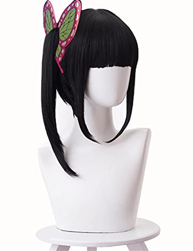 HBYLEE Anime Coser pruik Tsuyuri Kanao Cosplay Perücke Anime Demon Slayer Black Short Gerade Perücken mit Pony Cosplay Zubehör for Frauen Mädchen mit Perückenkappe[Farbe:Onecolor] von HBYLEE