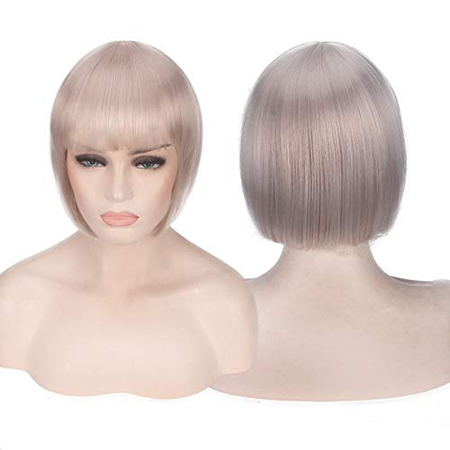 HBYLEE- Anime Kurze Cosplay Perücke Kostüm Kunsthaar Rosa Blond Kastanienbraun Grau Grün Rot Blau Weiß Schwarz Kurze Bob Perücken Für Frauen grau[Farbe:grau] von HBYLEE