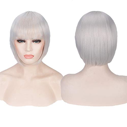 HBYLEE- Anime Kurze Cosplay Perücke Kostüm Kunsthaar Rosa Blond Kastanienbraun Grau Grün Rot Blau Weiß Schwarz Kurze Bob Perücken Für Frauen silber[Farbe:Silber] von HBYLEE