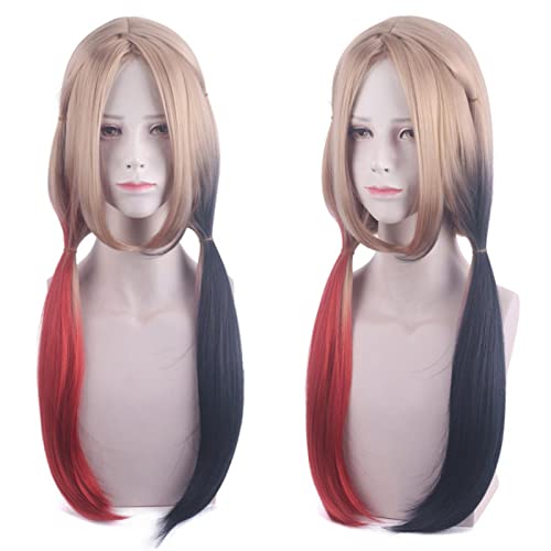 HBYLEE-Anime Role Play For Suicide 2 Squad Harley Cosplay Quinn Red Dress Wig Red And Blue Double Color Ponytail Cos Props[Farbe:blue] von HBYLEE