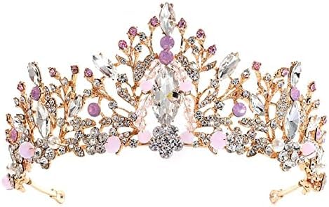 HBYLEE -Diamant Tiara Braut Krone Luxus Hochzeit Tiara Braut Frauen Rosa Strass Prinzessin Kopfbedeckung(Farbe:illustriert) von HBYLEE