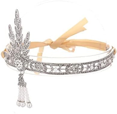 HBYLEE -Diamant Tiara Frau Hochzeit Tiara The Great Gatsby Krone Perle Quaste Stirnband(Farbe:illustriert) von HBYLEE