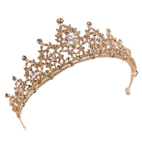 HBYLEE -Diamant Tiara Gold Brautkrone Kristall Hochzeit Haarschmuck Braut Tiara Edle Gold Tiara Strass Brautkrone Hochzeit Kopfschmuck(Farbe:illustriert) von HBYLEE