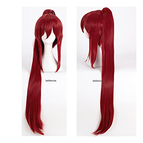 HBYLEE- Fairy Tail Erza Scarlet Cosplay Perücken 100cm Langwein Rot Hitzebeständige Synthetische Haarperücke + Perücke Kappe[Farbe:Onecolor] von HBYLEE