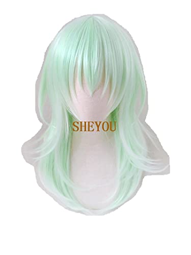 HBYLEE- Feuer Emblem Dreihäuser Byleth Perücke Mint Kurze Lange Cosplay Synthetische Haare Locken Light Green Cos Haarperücken + Perücke Cap LightGreen [Farbe:Lightgreen] von HBYLEE
