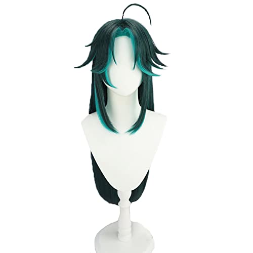 HBYLEE- Game Genshin Impact Cosplay Xiao Wig Mixed Dark Green Blue Long Straight Heat Resistant Hair Halloween Role Play Women Wigs[Farbe:green] von HBYLEE