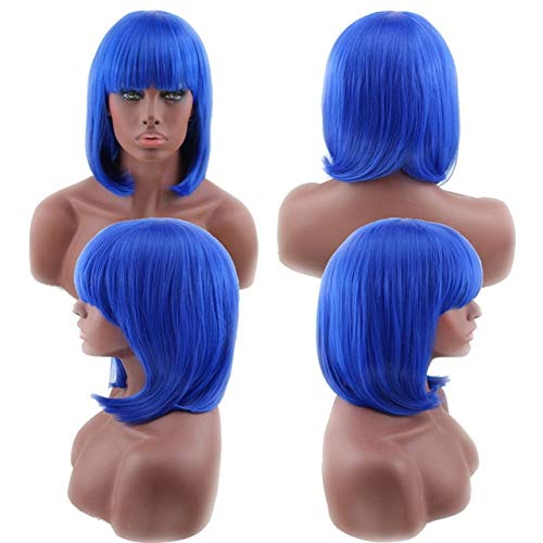 HBYLEE- Günstige Bob Perücke Mit Pony Rot Rosa Blau Lila Blondes Haar Synthetische Halloween Kostüm frauen Kurze Cosplay Perücken Für Party blau 4[Farbe:blau 4] von HBYLEE