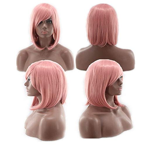 HBYLEE- Günstige Bob Perücke Mit Pony Rot Rosa Blau Lila Blondes Haar Synthetische Halloween Kostüm frauen Kurze Cosplay Perücken Für Party rosa 2[Farbe:pink 2] von HBYLEE