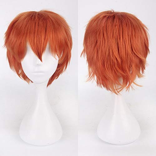 HBYLEE- Günstige Kunsthaar Kurze Wellige Männer Perücke Cosplay Schwarz Weiß Blond Braun Lila Rosa Blau Rot Orange Grau Silber Anime perücken orange[Farbe:Orange] von HBYLEE