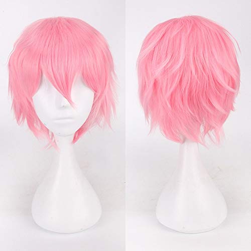 HBYLEE- Günstige Kunsthaar Kurze Wellige Männer Perücke Cosplay Schwarz Weiß Blond Braun Lila Rosa Blau Rot Orange Grau Silber Anime perücken rosa[Farbe:Rosa] von HBYLEE