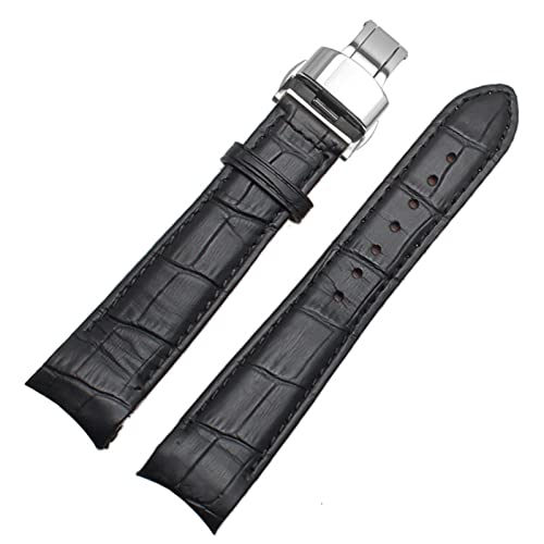 HBYLEE Herren-Uhrenarmband mit gebogenem Ende, für BL9002-37 05A BT0001-12E 01A, echtes Leder mit Schmetterlingsschnalle, 20, 21, 22 mm（Schwarz-Xsilber-Verschluss，22 mm von HBYLEE