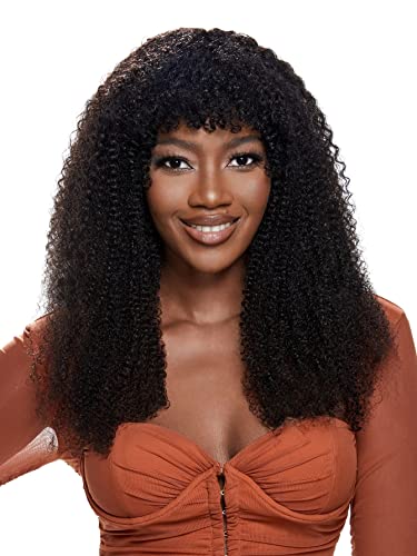 HBYLEE Human Hair Wigs for Women Afro Curly Human Hair Wig With Bangs for Cocktail Party，Farbe：Black 150density/Größen：22 inch von HBYLEE