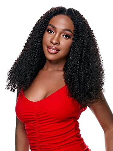 HBYLEE Human Hair Wigs for Women Curly Woven V Part Human Hair Wig for Cocktail Party，Farbe：Black 180density/Größen：14 inch von HBYLEE