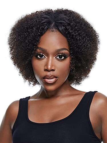 HBYLEE Human Hair Wigs for Women V-Part Short Afro Curly Human Hair Wig for Cocktail Party，Farbe：Black 150density/Größen：8 Inch von HBYLEE