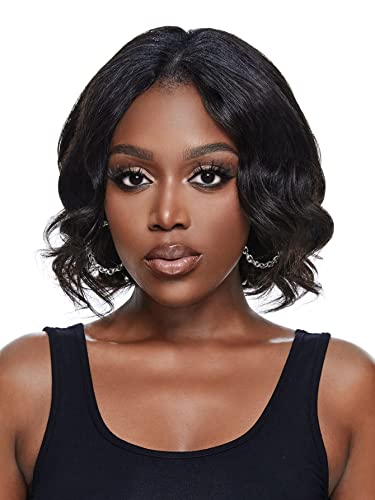 HBYLEE Human Hair Wigs for Women V Part Short Curly Human Hair Wig for Cocktail Party，Farbe：Black 150density/Größen：8 Inch von HBYLEE