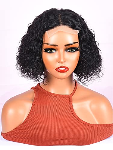 HBYLEE Human Lace Wigs 4 * 4 Lace Front Short Curly Human Hair Wig for Black Women ，Farbe：150Density 4 * 4 Black/Größen：8 Inch von HBYLEE