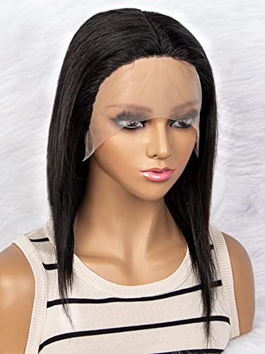 HBYLEE Human Lace Wigs T-Part Lace Front Medium Straight Human Hair Wig for Black Women ，Farbe：150Density 13 * 4 * 1 Black/Größen：10 Inch von HBYLEE