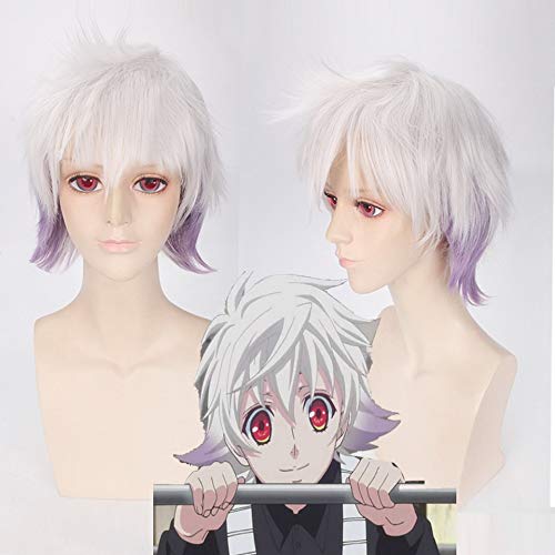 HBYLEE- Karneval NAI Weiß Lila Ombre Kurze Männliche Perücke Cosplay Anime Kunsthaar Halloween Kostüm Perücken Für Männer 30 cm[Farbe:-] von HBYLEE