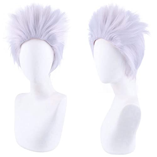 HBYLEE-Light Silver Short Wig Men Anime Jujutsu Kaisen Cosplay Gojo Satoru Halloween Carnival Party Costumes Role Play[Farbe:-] von HBYLEE